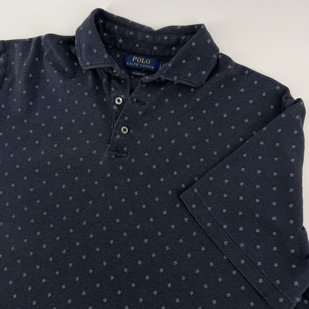 Polo Ralph Lauren Short Sleeve Geometric Diamond Shirt Men Large Blue Gray AOP
